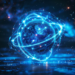 Wall Mural - a blue planet with a bright blue and white swirls surrounding it