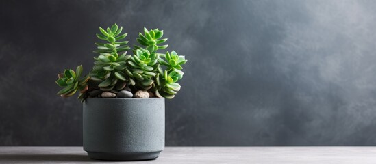 Poster - A houseplant sits in a flowerpot on a table, bringing a touch of nature indoors. The terrestrial plant adds a pop of green to the indoor landscape