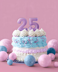 A festive delicious birthday cake with number 25 candle - Twenty Five Years