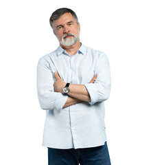 Wall Mural - Portrait of happy casual older man smiling, Mid adult, mature age male with gray hair, Isolated on transparent background