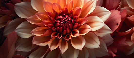 Wall Mural - Closeup of a dahlia flower with a vibrant red center, showcasing its intricate petals. This annual plant belongs to the daisy family and is perfect for macro photography or floral design