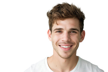 Studio portrait of a handsome young white Americana man with a beautiful smile wearing casual outfits looking at camera, isolated on transparent png background.