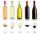Fototapeta  - Different tasty wines isolated on white, set