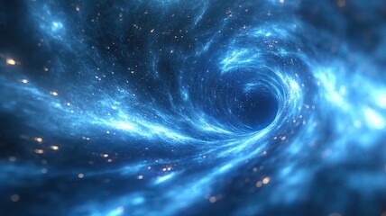 a blue, swirling space with stars and a hole in the middle. the blue color gives a sense of depth an