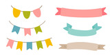 Fototapeta Pokój dzieciecy - Set of decorative party string garland. Celebrate hanging colored flags, ribbons for baby products, fabrics, packaging, covers, invitation. Vector stock illustration