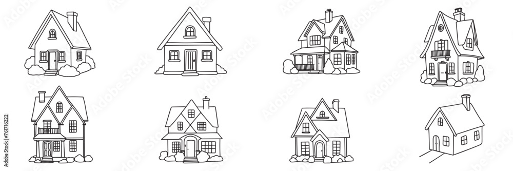 Collection of house in doodle style. Hand drawn vector art. Stock ...