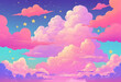 Kawaii Fantasy Pastel Colorful Sky with Clouds and Stars Background illustrations Generative ai