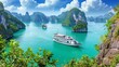 Halong bay vietnam  world heritage site, limestone islands, emerald waters   travel destination