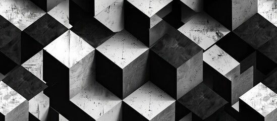 Sticker - a black and white photo of a geometric pattern of cubes . High quality