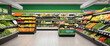 greengrocers shop or a supermarket vegetables section with empty price or name tag as wide banner with copy space area -  