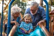 Grandfather and Granddaughter Playing on Playground