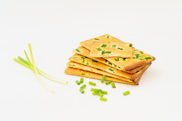 Wall Mural - Chive biscuits on white background