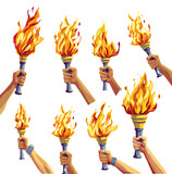 Fototapeta Dziecięca - Set of olympic torches with burning fire. Flat style vector illustration