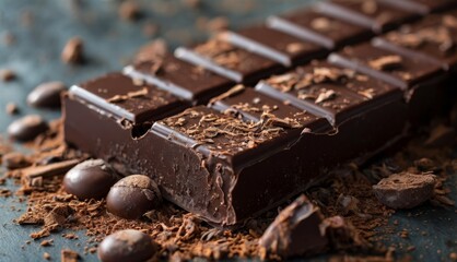 Canvas Print -  a close up of a bar of chocolate with chocolate shavings and chocolate eggs on the side of it.