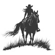 Silhouette cowgirl riding horses alone black color only