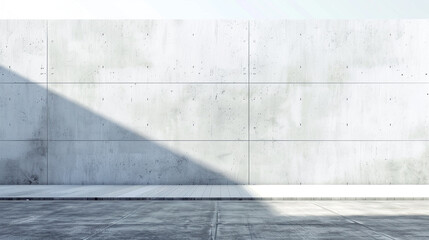 City street with long concrete wall covered in white plaster featuring copy space and mockup