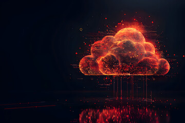 red digital cloud illustration on black background, internet virus and danger concept, cloud computi