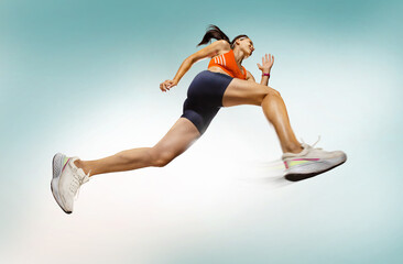 Wall Mural - Sport backgrounds. The woman with runner. Isolated scene.