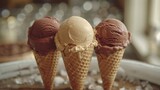 Fototapeta Tulipany - Fresh tasty organic ice cream in waffle cone 