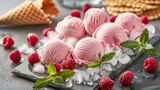 Fototapeta Tulipany - Fresh tasty organic ice cream in waffle cone 
