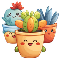 Wall Mural - Vector cute plant in pot kawaii character white background