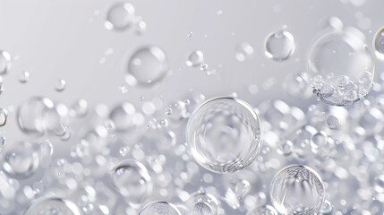 Wall Mural - Close-up of white transparent drops of liquid bubbles molecules isolated