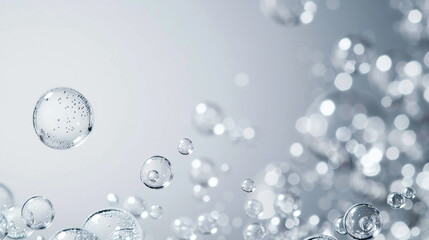 Wall Mural - Close-up of white transparent drops of liquid bubbles molecules isolated