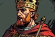Cartoon of King Richard Lionheart in medieval armor and crown with a historical and regal profile