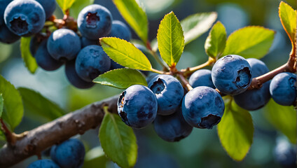 Wall Mural - ripe blueberries on a branch in nature