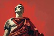 Julius Caesar Roman dictator statue in minimalist style with a red backdrop