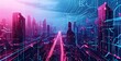 Abstract city background. Futuristic technology style. Elegant background for business tech presentations. Futuristic cityscape intertwined with circuitry patterns, illustrating the integration of AI.