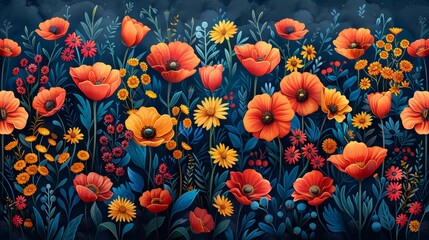 Wall Mural - Background from different types of flowers