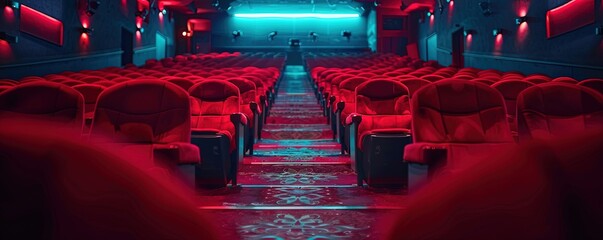 Canvas Print - Rows of red empty seats in cinema hall