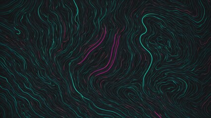 Wall Mural - energetic neon patterns show abstract topographic features on a dark backdrop