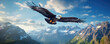 Majestic eagle bird soaring over mountains.