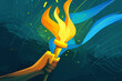 Illustration of a hand holding the Olympic torch, a vibrant symbol of the Olympic Games. Suitable for sports-related articles, Olympic-themed promotions, or event posters.