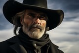 Fototapeta Londyn - Stern Mature man cowboy portrait. Handsome masculine. Generate Ai