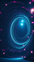 Wall Mural - neon blue digital tunnel with vibrant neon glow and floating particles