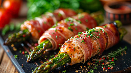 Wall Mural - Asparagus and Prosciutto Wrapped Chicken