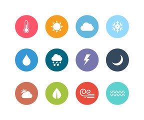 Wall Mural - Weather flat icon set vector. Weather conditions icons