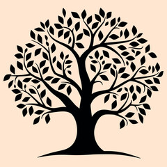 Sticker - Black and White Tree Outline Silhouette Ornament Vector Art for Logo and Icon, Sketch, Tattoo, Clip Art