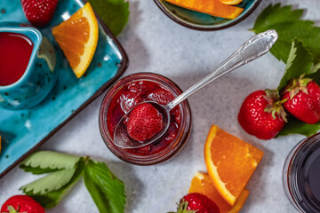 Wall Mural - Fresh homemade strawberry jam with orange