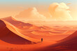 Cartoon dune landscape. Abstract human silhouette walking alone in sandy desert. Modern flat illustration