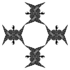 Wall Mural - Geometrical frame with four winged cherubs or cherubim. Christian Orthodox religious symbol. Medieval design. Black and white silhouette.