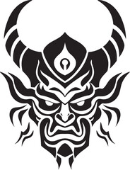 Wall Mural - HauntingOni Vector Black Logo Design for Sinister Mask YokaiYore Iconic Emblem of Ghostly Oni