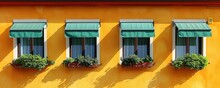 Stylish Yellow And Orange Building Facade With Green Window Shades