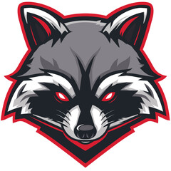 Wall Mural - Vector esports logotype raccoon on white background, logo raccoon, icon raccoon, sticker raccoon, symbol raccoon, emblem raccoon