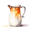 A watercolor painting of an antique ceramic jug with a rustic, stained appearance