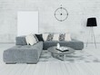 Mock up of a creative spacious living room with a stylish comfortable sofa and a perfect decorative background, 3D rendering.