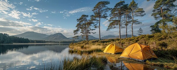Wall Mural - Two Tents pitched up in the Highlands. Camping